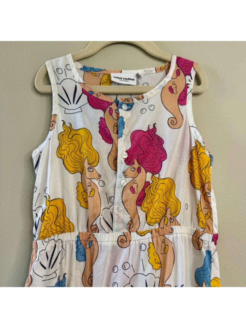 MINI RODINI Seahorse Dress Girls 5 6 7 116/122 Cotton Sundress Summer Pockets - Picture 3 of 8
